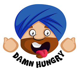 Image showing Muslim human emoji feeling hungy, illustration, vector on white 