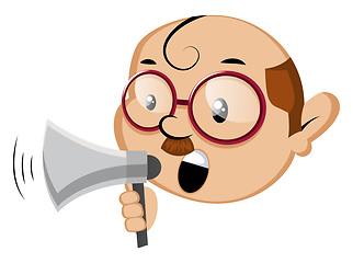 Image showing Funny human emoji holding a megaphone, illustration, vector on w