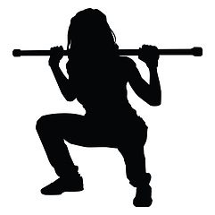 Image showing Silhouette of a woman doing squats, illustration, vector on whit