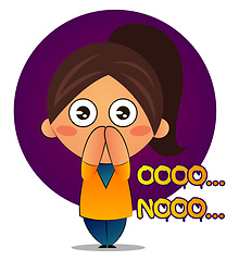 Image showing Girl with brown ponytail says oooo nooo, illustration, vector on