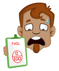 Image showing Sad human emoji with a fail score, illustration, vector on white