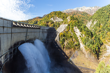 Image showing Kurobe dam and rainbow