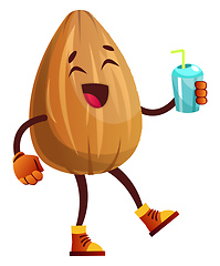 Image showing Almond drinking soda from blue cup, illustration, vector on whit