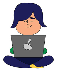 Image showing Image of blue hair - boy working on a apple laptop, vector or co