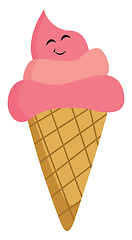 Image showing A strawberry ice cream cone, vector or color illustration.