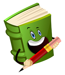 Image showing Green book is holding a pencil, illustration, vector on white ba