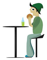 Image showing Image of boy eating burger, vector or color illustration.