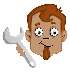 Image showing Human emoji holding a tool, illustration, vector on white backgr