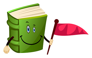 Image showing Green book holding a flag, illustration, vector on white backgro