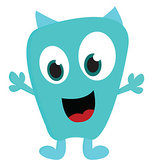 Image showing Happy blue monster with horns vectro illustration on white backg