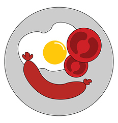 Image showing Clipart of toasted sausage with a sunny-side up egg and tomato s