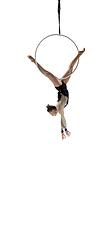 Image showing Young female acrobat, circus athlete isolated on white studio background. Training perfect balanced in flight