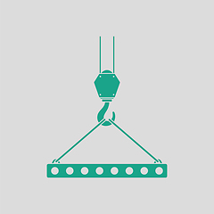 Image showing Icon of slab hanged on crane hook by rope slings 