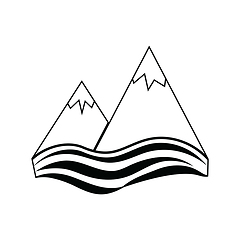 Image showing Icon of snow peaks cliff on sea