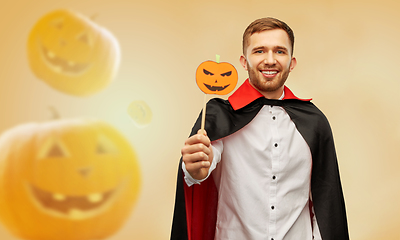 Image showing happy man in halloween costume of vampire