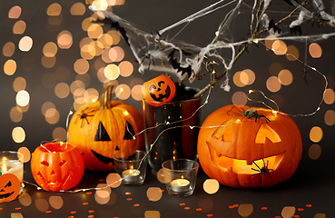 Image showing pumpkins, candles and halloween decorations