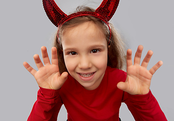 Image showing girl costume with devil's horns on halloween