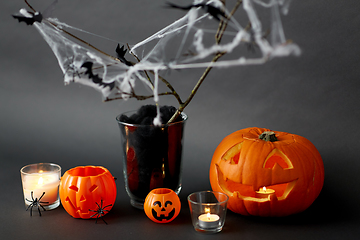 Image showing pumpkins, candles and halloween decorations