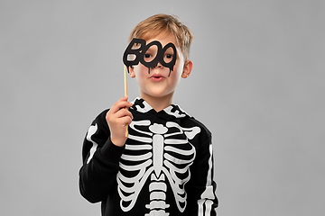 Image showing boy in halloween costume of skeleton making faces