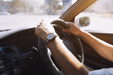 Image showing Senior man driving car