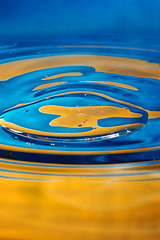 Image showing Close-up view on blue and yellow aquarelle paint like Ukrainian