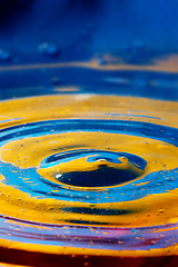 Image showing Close-up view on blue and yellow aquarelle paint like Ukrainian