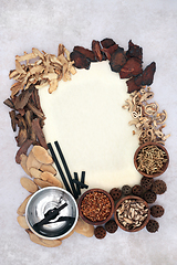 Image showing Chinese Moxa Sticks and Herbs for Alternative Treatments