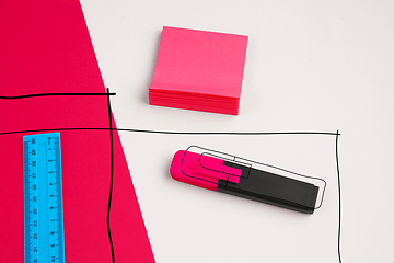 Image showing Stationery in bright pop colors with visual illusion effect, modern trendy line art