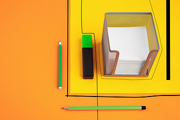 Image showing Stationery in bright pop colors with visual illusion effect, modern trendy line art