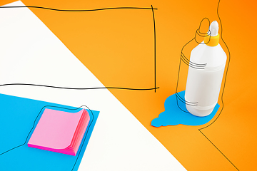 Image showing Stationery in bright pop colors with visual illusion effect, modern trendy line art