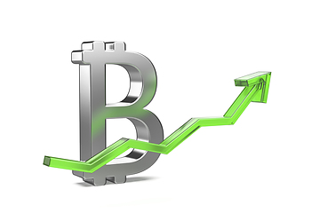 Image showing Bitcoin symbol with green arrow pointing up