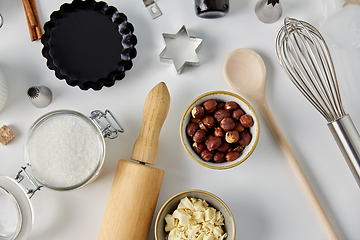 Image showing cooking ingredients and kitchen tools for baking