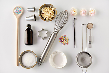 Image showing cooking ingredients and kitchen tools for baking