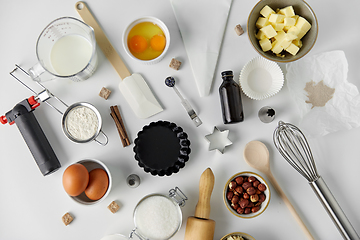 Image showing cooking ingredients and kitchen tools for baking