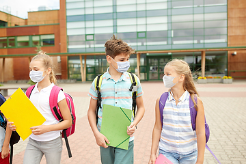 Image showing group of elementary school students in masks