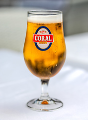 Image showing glass of Coral beer on restaurant table