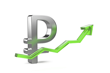 Image showing Russian ruble symbol with green arrow pointing up