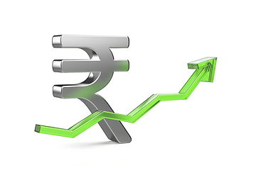 Image showing Indian rupee symbol with green arrow pointing up