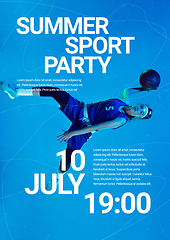 Image showing Sport event poster in neoned colors. Template, copyspace for your design