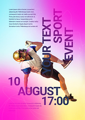 Image showing Sport event poster in neoned colors. Template, copyspace for your design