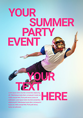 Image showing Sport event poster in neoned colors. Template, copyspace for your design