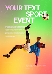 Image showing Sport event poster in neoned colors. Template, copyspace for your design