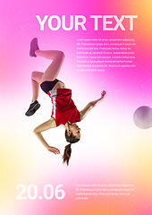 Image showing Sport event poster in neoned colors. Template, copyspace for your design