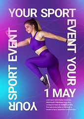 Image showing Sport event poster in neoned colors. Template, copyspace for your design