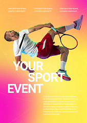 Image showing Sport event poster in neoned colors. Template, copyspace for your design