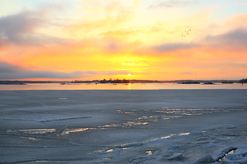 Image showing Early Spring Sunrise over Sea 