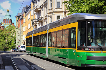 Image showing Green HSL Tram Helsinki Finland