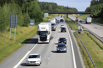 Image showing Truck Transport in Freeway Traffic