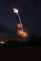 Image showing Fireworks exploding in the evening sky