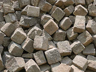 Image showing Pile of gray street paving mostly cubic shape before stealing th